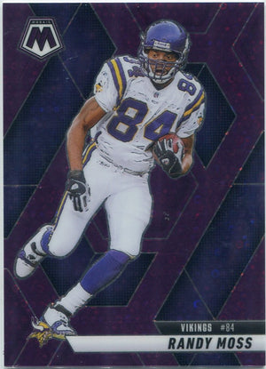 Randy Moss 2025 Panini Mosaic No Huddle Purple Prizm Card #134 1/50