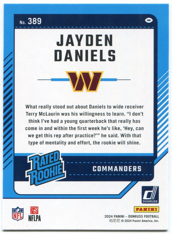 Jayden Daniels 2024 Panini Donruss Rated Rookie RC #389