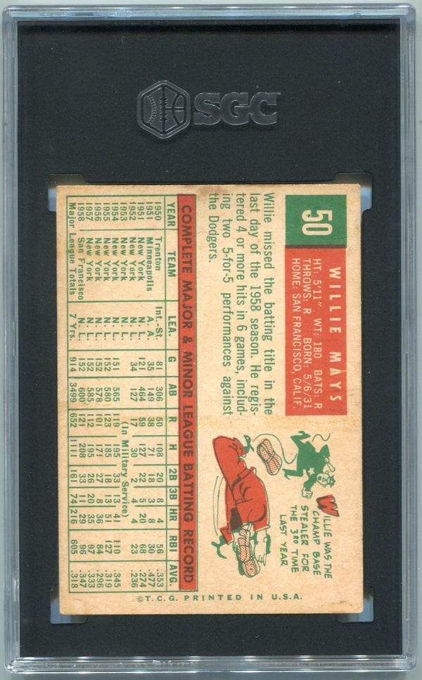 Willie Mays 1959 Topps Card #50 SGC Graded 4