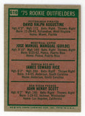 Jim Rice, Dave Augustine, Pepe Mangual & John Scott 1975 Topps Rookie Outfields Mini Card