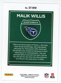 Malik Willis 2022 Panini Donruss Downtown Rookie Card #DT-MW