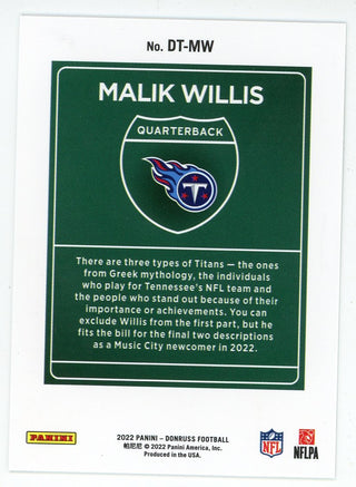 Malik Willis 2022 Panini Donruss Downtown Rookie Card #DT-MW