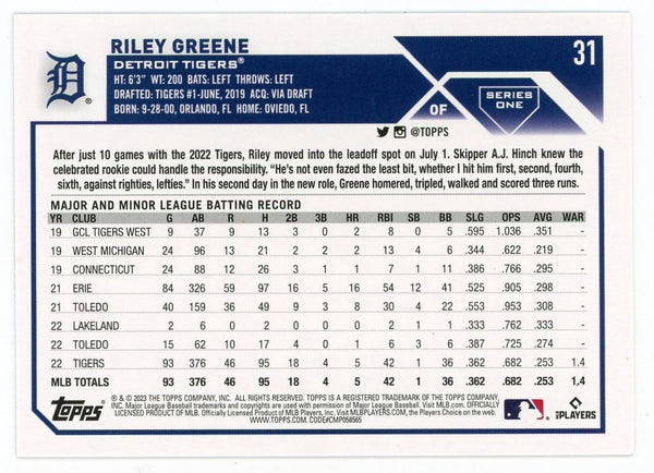 Greene Exclusive! Riley Greene #31 Detroit Tigers Game-Used Home