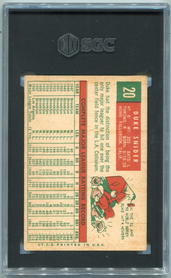Duke Snider 1959 Topps Card #20 SGC Graded 4.5