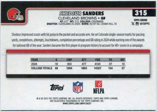 Shedeur Sanders 2025 Topps Chrome Blue Sapphire RC #315
