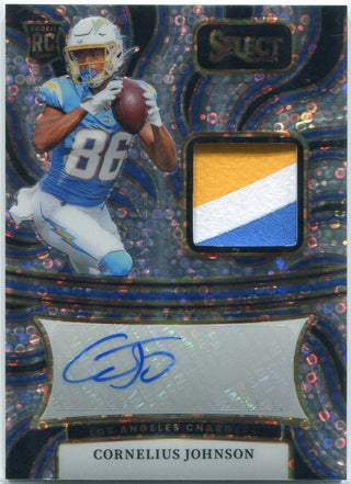 Cornelius Johnson 2024 Panini Select 3 Color Patch & Autographed Silver Disco Prizm RC #RSM-CJN 8/35