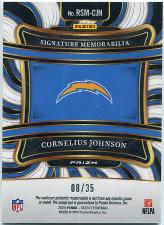 Cornelius Johnson 2024 Panini Select 3 Color Patch & Autographed Silver Disco Prizm RC #RSM-CJN 8/35