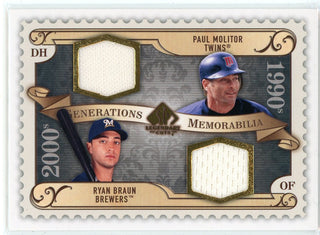 Paul Molitor & Ryan Braun 2009 Upper Deck SP Legendary Cuts Generations Memorabilia Patch Card #GM-MB