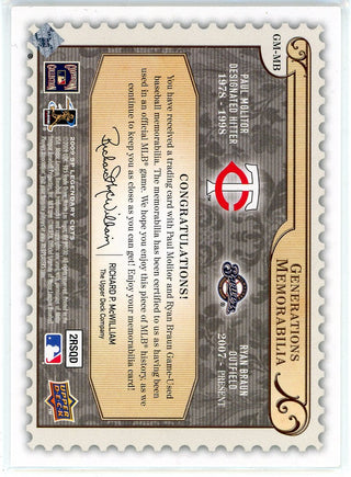 Paul Molitor & Ryan Braun 2009 Upper Deck SP Legendary Cuts Generations Memorabilia Patch Card #GM-MB