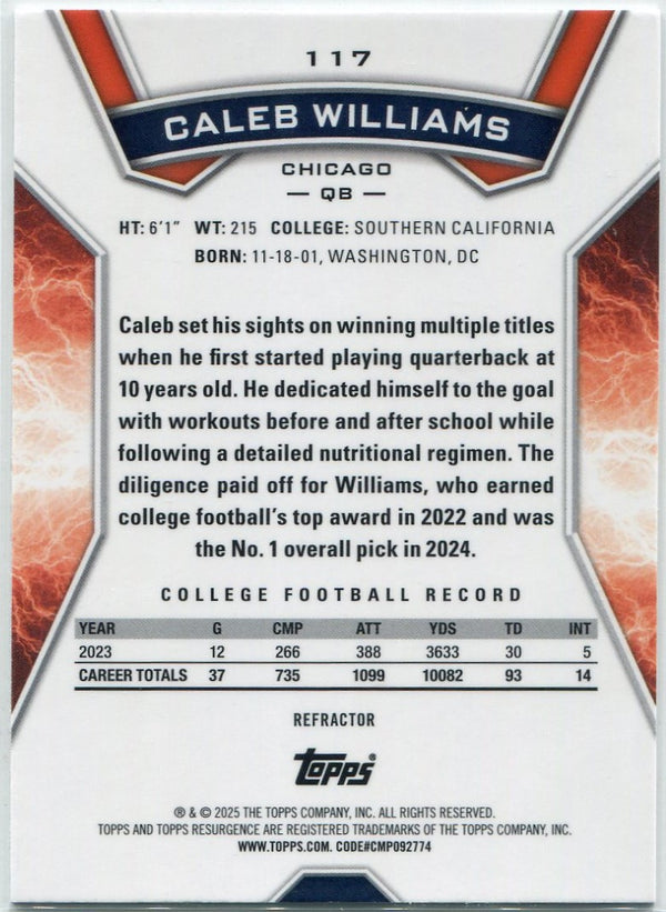 Caleb Williams 2025 Topps Resurgence Refractor RC #117