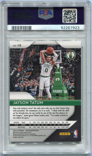 Jayson Tatum 2018 - 2019 Panini Prizm Card #118 PSA Graded 9