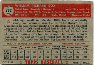 Billy Cox 1952 Topps Card #232