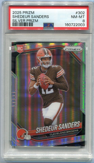 Shedeur Sanders 2025 Panini Prizm Silver Prizm RC #302 PSA Graded 8