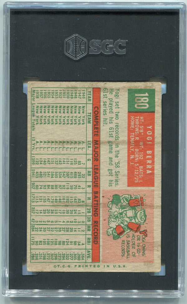 Yogi Berra 1959 Topps Card #180 SGC Graded 2
