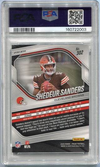 Shedeur Sanders 2025 Panini Prizm Silver Prizm RC #302 PSA Graded 8