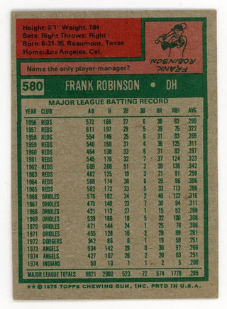 Frank Robinson 1975 Topps #580 Card