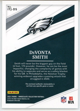 DeVonta Smith 2021 Panini Immaculate Collection Rookie Triple Patch Card #ITJ-DS