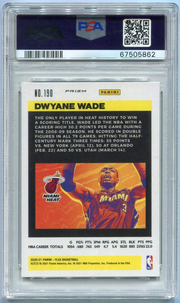 Dwyane Wade 2020 - 2021 Panini Flux Silver Prizm Card #190 PSA Graded 10