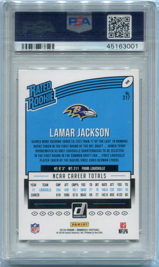 Lamar Jackson 2018 Panini Donruss Rated Rookie RC #317 PSA Graded 9