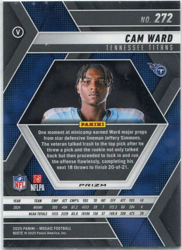 Cam Ward 2025 Panini Mosaic Blue Reactive Prizm Variation RC #272