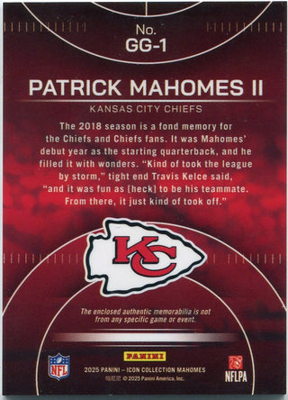 Patrick Mahomes II 2025 Panini Icon Collection Game Gear Jersey Card #GG-1
