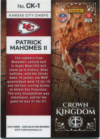 Patrick Mahomes II 2025 Panini Icon Collection Crown Of The Kingdom Card #CK-1