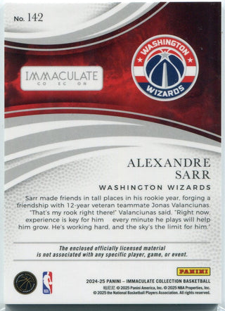 Alexandre Sarr 2024 - 2025 Panini Immaculate Collection 2 Color Patch Blue Parallel RC #142 1/49