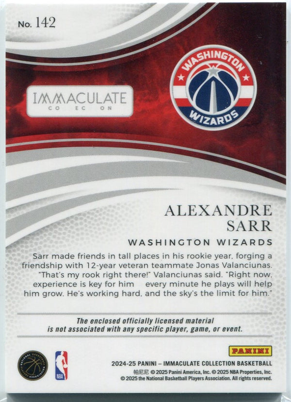 Alexandre Sarr 2024 - 2025 Panini Immaculate Collection 2 Color Patch Blue Parallel RC #142 1/49