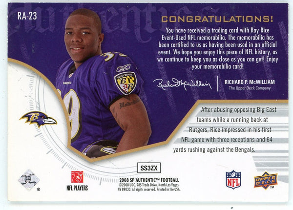 Ray Rice 2008 Upper Deck SP Rookie Authentic Patch Relic #RA-23