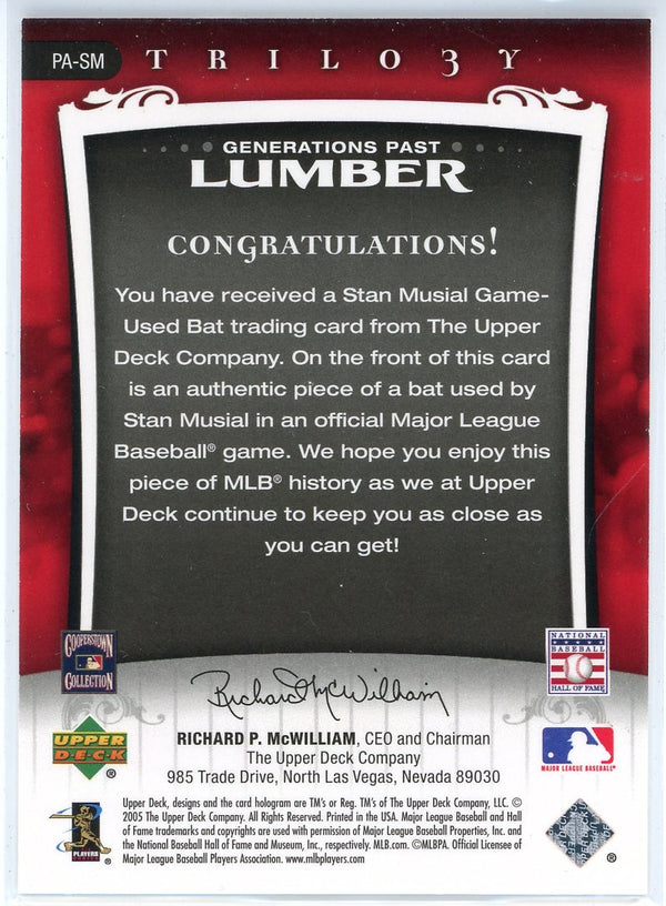 Stan Musial 2005 Upper Deck Trilogy Generations Past Lumber Card #PA-SM