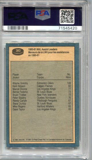 Wayne Gretzky 1981 O-Pee-Chee Assist Leader #383 PSA 7 Card