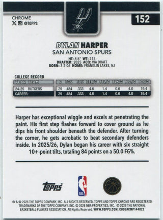 Dylan Harper 2025 - 2026 Topps Chrome Update Ray Wave Refractor RC #152