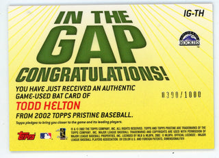 Todd Helton 2002 Topps In The Gap Bat Relic #IG-TH