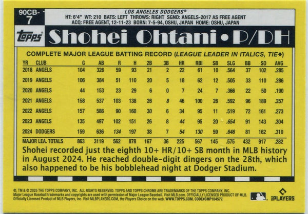 Shohei Ohtani 2025 Topps Chrome 35th Anniversary Refractor Card #90CB-7