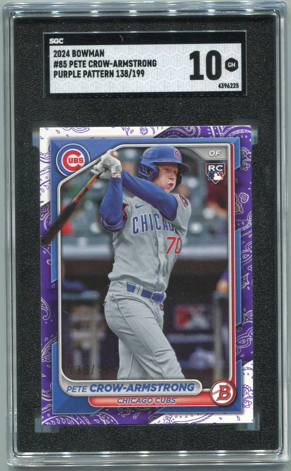 Pete Crow-Armstrong 2024 Bowman Purple Pattern Parallel RC #85 138/199 SGC Graded 10