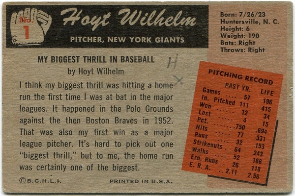 Hoyt Wilhelm 1955 Bowman Card #1