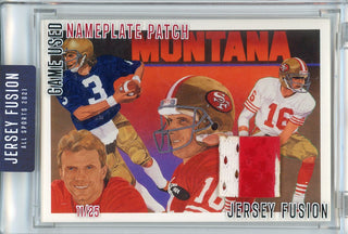 Joe Montana 2021 Jersey Fusion Game Used Name Plate Patch Encased Card #JF-JM85