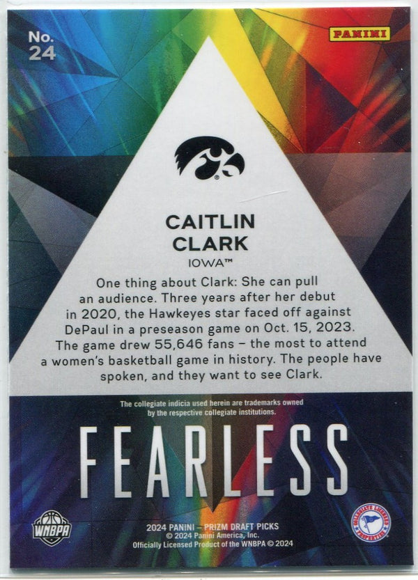 Caitlin Clark 2024 Panini Prizm Draft Picks Fearless Card #24