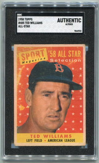 Ted Williams 1958 Topps All-Star Card #485 SGC Graded Authentic