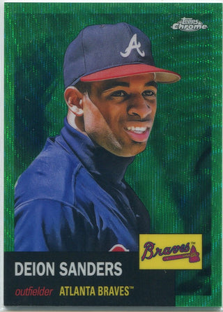 Deion Sanders 2022 Topps Chrome Platinum Anniversary Green Wave Refractor Card #217 90/99
