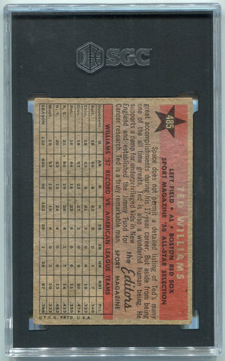 Ted Williams 1958 Topps All-Star Card #485 SGC Graded Authentic