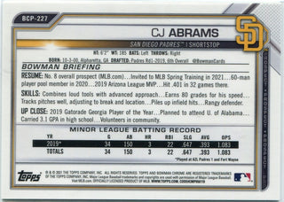 CJ Abrams 2021 Bowman Chrome Sapphire Gold Refractor RC #BCP-227 43/50