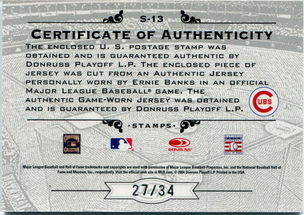 Ernie Banks 2005 Leaf Century Stamps Jersey Card #S-13 27/34