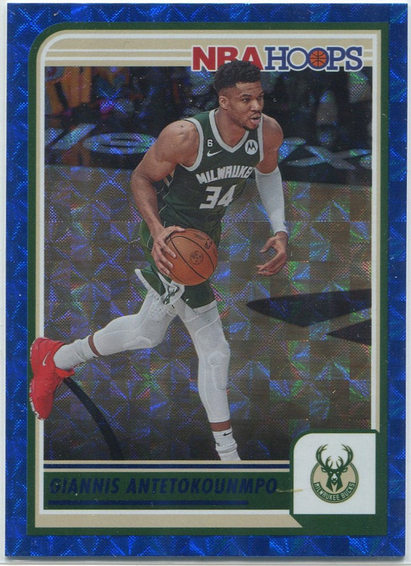 Giannis Antetokounmpo 2023 - 2024 Panini Hoops Blue Hyper Parallel Card #147