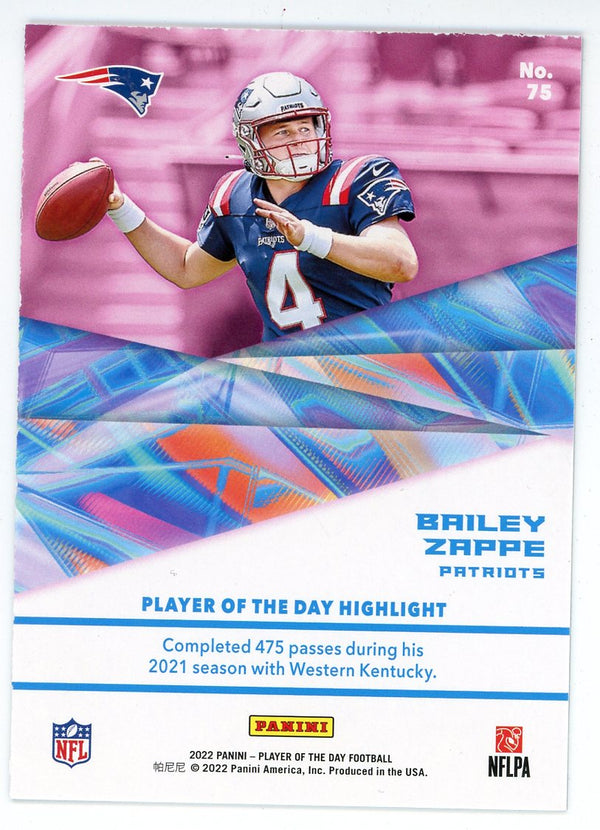 Bailey Zappe 2022 Panini Player of the Day Card #75