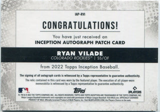 Ryan Vilade 2022 Topps Inception 3 Color Patch & Autographed RC #IAP-RVI 18/75