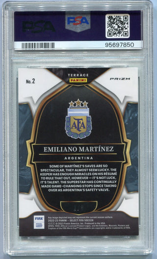 Emiliano Martinez 2023 - 2024 Panini Select FIFA Green Prizm Card #2 2/5 PSA Graded 9