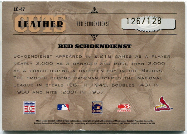 Red Schoendienst 2005 Donruss Leather & Lumber Leather Cuts Autographed Card #LC-47 126/128