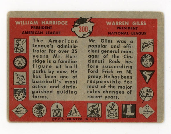 William Harridge and Warren Giles Topps League Presidents #300 Card