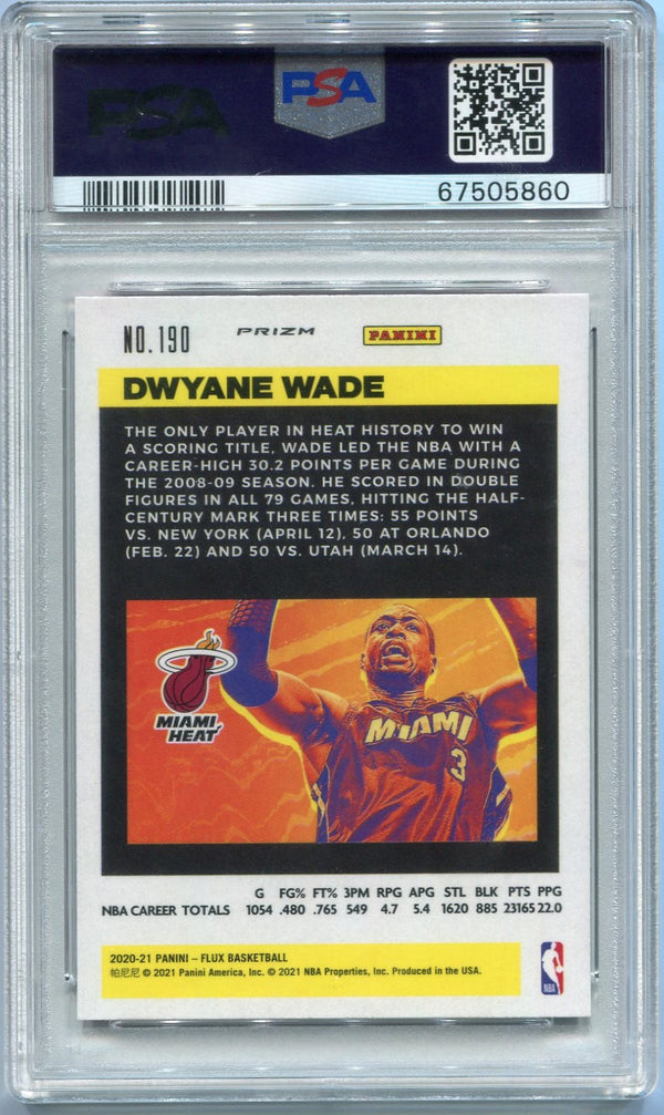Dwyane Wade 2020 - 2021 Panini Flux Pink Prizm Card #190 PSA Graded 10